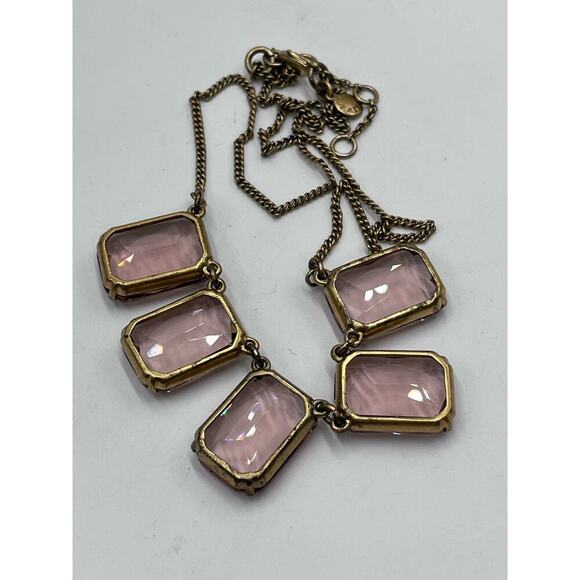 J. Crew Dusty Pink Rhinestone Ice Cube Gold Tone Necklace - Picture 12 of 13
